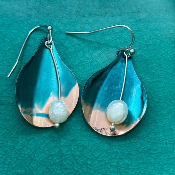 Be unique! Cool teal and copper earrings - Picture 2 of 4